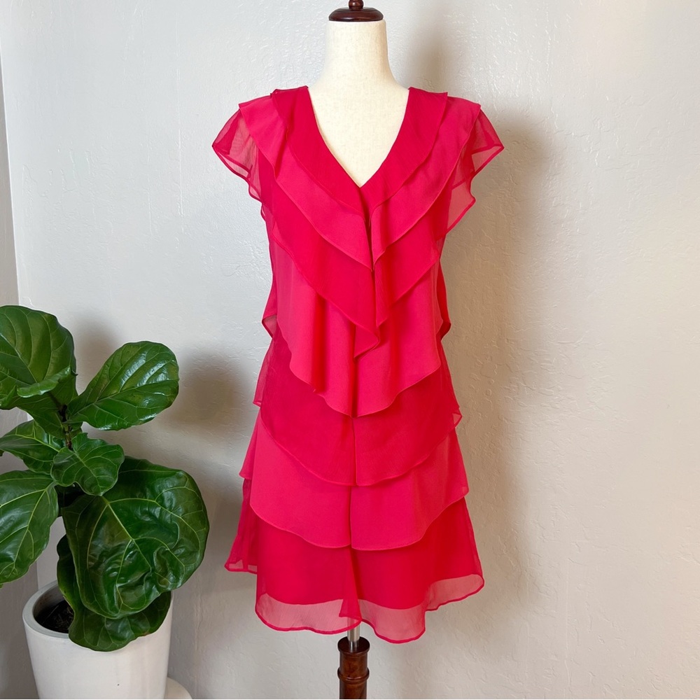 •PHASE EIGHT• Sage Pleated Ruffle Mini Dress in Raspberry‎ Size 2 - Picture 2 of 14